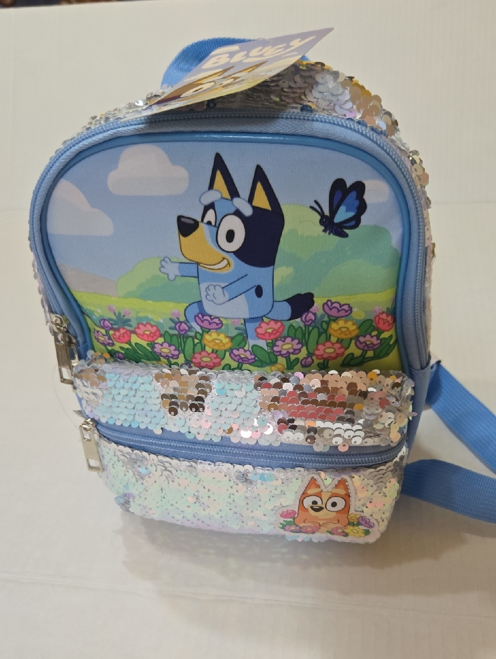 Kids Sequin Mini Backpack - Light Blue Flowers New Kids